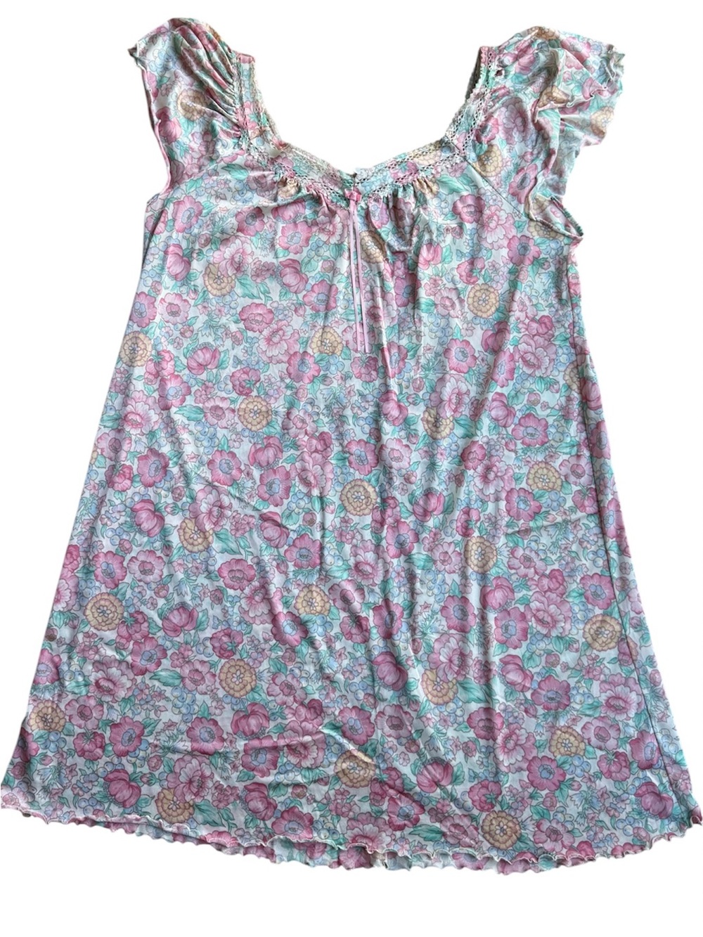 Vintage Vanity Fair Pink and Blue Floral Cap-Sleeve Nightgown